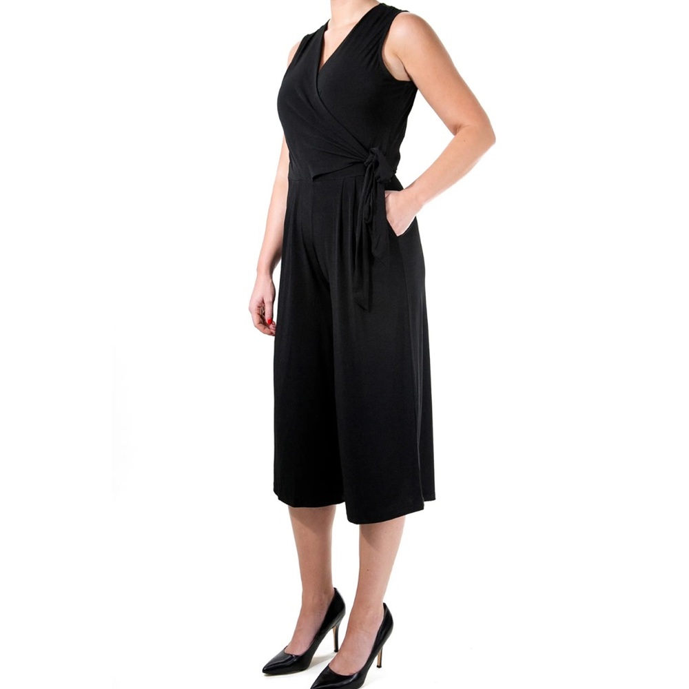 Surplice Wrap Tie Cropped Wide Leg Jumpsuit